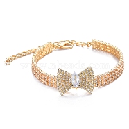 Adjustable 3-Row Brass Micro Pave Cubic Zirconia Cup Chain Pet Collars, Slider Bowknot Cat Dog Choker Necklace, Golden, 295mm(PW-WG63250-06)