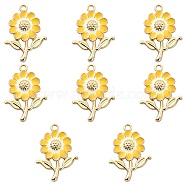 8Pcs Alloy Enamel Pendants, Golden, Sunflower, Yellow, 27x19x3.5mm, Hole: 1.8mm(ENAM-YW0002-31H)