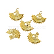 Rack Plating Brass Pendants, with Jump Ring, Long-Lasting Plated, Cadmium Free & Nickel Free & Lead Free, Fan Charm, Real 18K Gold Plated, 19.5x23x4mm, Jump Ring: 5x0.9mm, Inner Diameter: 3.2mm(KK-C007-29G)