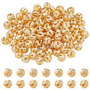 Brass Beads, Textured, Round, Golden, 6x5.5mm, Hole: 1.6mm, 50pcs/box(KK-BC0009-96)