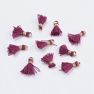 Nylon Tassels Pendant Decorations, Mini Tassel, with Golden Tone Iron Findings, Fuchsia, 10.5~14.5x2.5~3mm, Hole: 2mm(STAS-F142-05C)