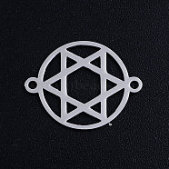 201 Stainless Steel Links connectors, for Jewish, Circle with Star of David, Stainless Steel Color, 19.5x15x1mm, Hole: 1.4mm(STAS-S105-JN397-1)