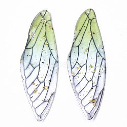 Transparent Epoxy Resin Big Pendants, with Gold Foil, Insects Wing, Light Green, 51x16.5x1~2.5mm, Hole: 1.2mm(RESI-T046-01C)
