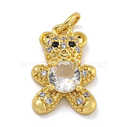 Rack Plating Brass Micro Pave Cubic Zirconia Pendants, Long-Lasting Plated, Cadmium Free & Lead Free, Bear, Real 18K Gold Plated, 16.5x11.5x5mm, Hole: 3.5mm(KK-I718-02A-G)