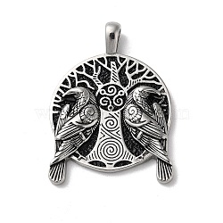 Viking 304 Stainless Steel Big Pendants, Tree with Eagle Charms, Antique Silver, 50x36.5x5mm, Hole: 8x5mm.(STAS-L223-09AS)