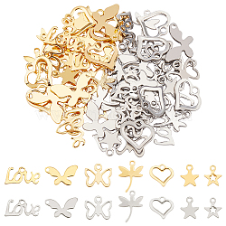 2 Colors 304 Stainless Steel Charms, Mixed Shapes, Golden & Stainless Steel Color, 84pcs/box(STAS-UN0019-25)