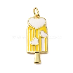 Rack Plating Brass Enamel Pendants, with Jump Ring, Cadmium Free & Lead Free, Real 18K Gold Plated, Ice Cream Charm, Yellow, 23x10x2.2mm, Hole: 3.4mm(KK-S372-03D-01)