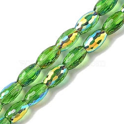 AB Color Plated Transparent Electroplate Beads Strands, Faceted, Oval, Green, 10x6mm, Hole: 1.2mm, about 60pcs/strand, 24.02''(61cm)(EGLA-H104-05E)