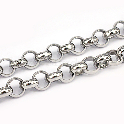 304 Stainless Steel Rolo Chains, Belcher Chains, Unwelded, Stainless Steel Color, 10x4mm(X-CHS-L001-28-10mm)