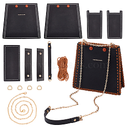 DIY Trapezoid PU Leather Knitting Crochet Bags, with PU Leather Bag Bottom & Cover, Iron Chain and Wax Cords, Black, 20x21.5x0.9cm(DIY-WH0325-16)