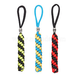 HOBBIESAY 3Pcs 3 Colors Polypropylene Braided Corn Knot Pendant Decorations, with Zinc Alloy Halloween Skull, Mixed Color, 15.9x1.5cm, 1pc/color(KEYC-HY0001-27)