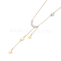 Ion Plating(IP) 304 Stainless Steel with Polymer Clay Rhinestone Necklaces, Star & Moon Pendant Necklaces for Women, Real 18K Gold Plated, 16.73 inch(42.5cm)(NJEW-G081-09G)