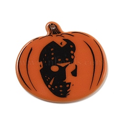Halloween Acrylic Pendants, Pumpkin, Orange, 34.5x38x2.5mm, Hole: 1.5mm(MACR-C030-03A)