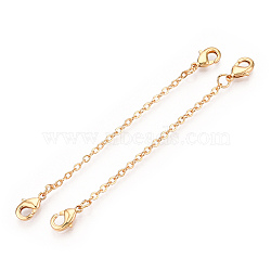 Brass Cable Chain Chain Extender, End Chains with Double Lobster Claw Clasps, Real 18K Gold Plated, 55~60x2mm(KK-ZX024-37G-D)
