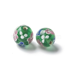 Handmade Lampwork Beads, Round, Green, 12~13.5mm, Hole: 1.4~2.5mm(LAMP-P068-09C)