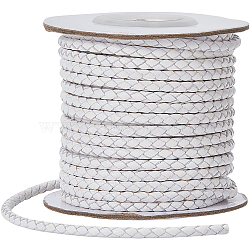 1 Roll 10M Round Braided Cowhide Cords, White, 3mm, about 10.93 yards(10m)/roll(WL-SC0001-03D)