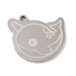 Non-Tarnish 304 Stainless Steel Pendants, Whale Charm, Stainless Steel Color, 17.5x21x1.5mm, Hole: 1mm(STAS-C095-02P)