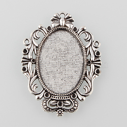 Tibetan Style Antique Silver Alloy Flat Oval Pendant Cabochon Settings, Cadmium Free & Lead Free, Tray: 30x20mm, Fit for 1~2mm Rhinestone, 49x36x2.5mm, Hole: 1.5mm(X-TIBEP-M022-51AS)