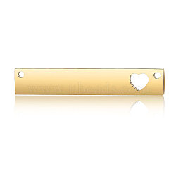 Ion Plating(IP) 304 Stainless Steel Links Connectors, Manual Polishing, Rectangle with Hollow Heart, Laser Cut, Golden, 40x7x1.7mm, Hole: 1.5mm(STAS-I311-09B-G)