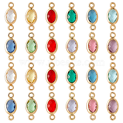 36Pcs 12 Colors Brass Pave Faceted Glass Oval Connector Charms, Golden, Mixed Color, 11.5x5x2mm, Hole: 1mm, 3pcs/color(FIND-PH0028-73)
