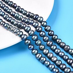 Natural Cultured Freshwater Pearl Beads Strands, Dyed, Potato, Steel Blue, 8~9mm, Hole: 0.6mm, about 49~51pcs/strand, 16.14~16.54 inch(41~42cm)(PEAR-N013-08H)