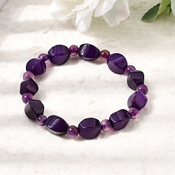Dyed Natural Blue Lace Agate Faceted Twist Beaded Stretch Bracelets for Women, Indigo, Inner Diameter: 2.17 inch(5.5cm)(GG-CBA3F02-09)