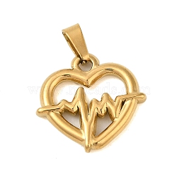 Ion Plating(IP) 304 Stainless Steel Pendants, Heart with Heartbeat Charm, Golden, 17x18x2.5mm, Hole: 6x3mm(STAS-C103-21B-G)