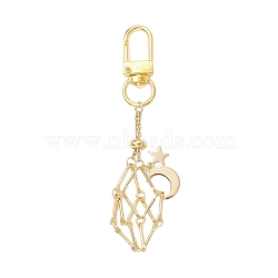 Brass Macrame Pouch Empty Stone Holder Pendant Decoration, with 304 Stainless Steel Star Moon Charms and Alloy Swivel Clasps, Golden, 95mm(HJEW-JM03303-01)
