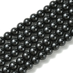 Eco-Friendly Dyed Glass Pearl Round Beads Strands, Cotton Cord Threaded, Black, 6mm, Hole: 0.7~1.1mm, about 72pcs/strand, 15 inch(X-HY-A002-6mm-RB080)