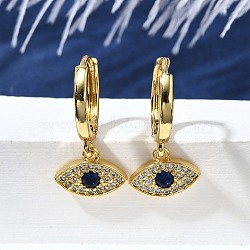 Brass Hoop Earrings, with Cubic Zirconia, Cadmium Free & Lead Free, Long-Lasting Plated, Rack Plating, Eye, Real 18K Gold Plated, 23x11.5mm(EJEW-Z086-12G)