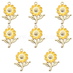 8Pcs Alloy Enamel Pendants, Golden, Sunflower, Yellow, 27x19x3.5mm, Hole: 1.8mm(ENAM-YW0002-31H)