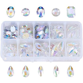 Sew on Rhinestone, Taiwan Acrylic Rhinestone, Two Holes, Garments Accessories, Flat Back, Mixed Color, 12~25x8~15x3~5mm, Hole: 1mm, 15pcs/compartment, 150pcs/box