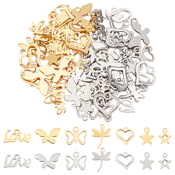 2 Colors 304 Stainless Steel Charms, Mixed Shapes, Golden & Stainless Steel Color, 84pcs/box