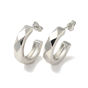 Rack Plating Brass C-shape Stud Earrings, Half Hoop Earrings for Women, Cadmium Free & Lead Free, Platinum, 22x5mm, Pin: 0.8mm