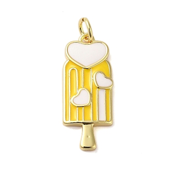 Rack Plating Brass Enamel Pendants, with Jump Ring, Cadmium Free & Lead Free, Real 18K Gold Plated, Ice Cream Charm, Yellow, 23x10x2.2mm, Hole: 3.4mm