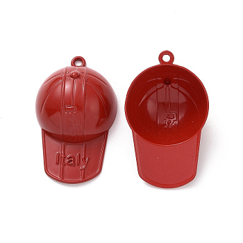 Alloy Big Pendants, Cap Charms with Word Italy, FireBrick, 57x35x17mm, Hole: 3mm