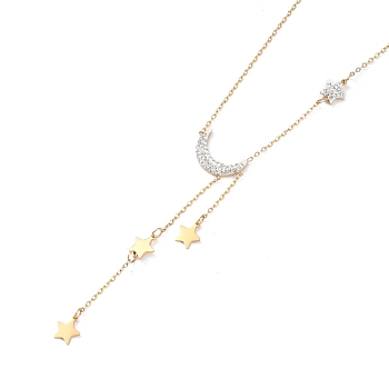 Ion Plating(IP) 304 Stainless Steel with Polymer Clay Rhinestone Necklaces, Star & Moon Pendant Necklaces for Women, Real 18K Gold Plated, 16.73 inch(42.5cm)