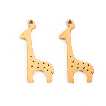 304 Stainless Steel Pendants, Laser Cut, Giraffe, Real 14K Gold Plated, 22.5x9x1mm, Hole: 0.9mm