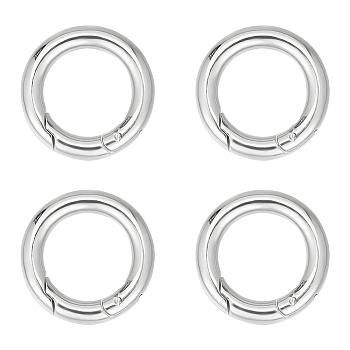 4Pcs 304 Stainless Steel Spring Gate Rings, for Keychain, Round Ring, Stainless Steel Color, 7 Gauge, 20x3.5mm