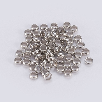 Brass Crimp Beads, Rondelle, Platinum, 2x1.5mm, Hole: 1.2mm, about 500pcs/bag