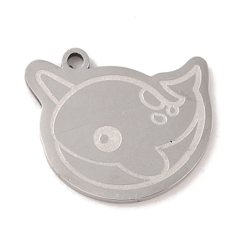 304 Stainless Steel Pendants, Whale Charm, Stainless Steel Color, 17.5x21x1.5mm, Hole: 1mm