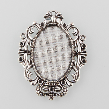 Tibetan Style Antique Silver Alloy Flat Oval Pendant Cabochon Settings, Cadmium Free & Lead Free, Tray: 30x20mm, Fit for 1~2mm Rhinestone, 49x36x2.5mm, Hole: 1.5mm
