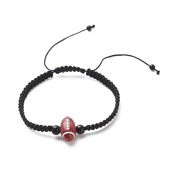 Acrylic Braided Bead Bracelet, Nylon Cord Adjustable Bracelet for Women, Player Pattern, Inner Diameter: 2-1/8~3-1/2 inch(5.5~8.8cm)