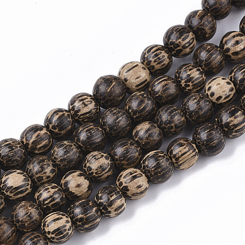 Undyed & Natural Bodhi Wood Beads Strands, Waxed, Round, Saddle Brown, 9x8mm, Hole: 2mm, about 102pcs/strand, 31.89 inch