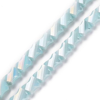 Electroplated Glass Beads Strands, Half Rainbow Plated, Faceted Twist Rectangle, Light Cyan, 10x8x5mm, Hole: 1.2mm, about 50pcs/strand, 21.26''(54cm)