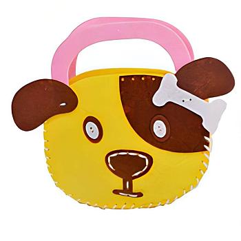 Non Woven Fabric Embroidery Needle Felt Sewing Craft of Pretty Bag Kids, Felt Craft Sewing Handmade Gift for Child Meet Best, Dog, Yellow, 14x13x3.5cm