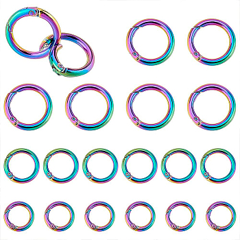 18Pcs 3 Styles Rainbow Color Zinc Alloy Spring Gate Rings, O Rings, 24.5~34.5x4~4.6mm, Inner Diameter: 17~25.5mm, 6pcs/style