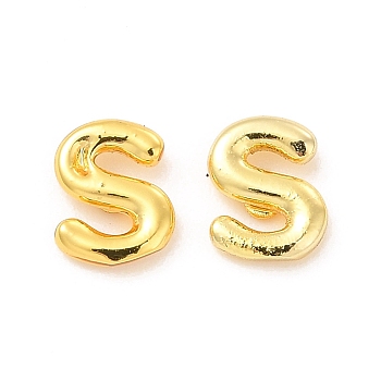 Brass Hollow Out Initial Letter Stud Earrings for Women, Real 18K Gold Plated, Lead Free & Cadmium Free, Letter.S, 7x5.5x1.5mm, Pin: 0.8mm