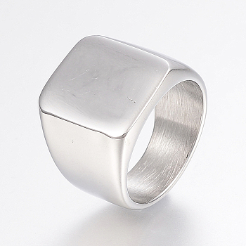 304 Stainless Steel Signet Band Rings for Men, Wide Band Finger Rings, Rectangle, Stainless Steel Color, Size 12, 22mm