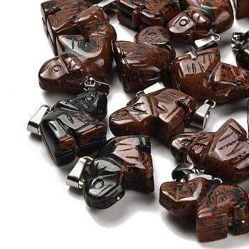 Natural Mahogany Obsidian Pendants, with 201 Stainless Steel Finding, Elephant, 19x22x10mm, Hole: 4x8mm